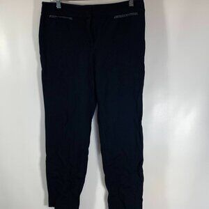 Talbots Signature Pants Womens 6  Black Stretch Knit Zip Faux Leather Trim